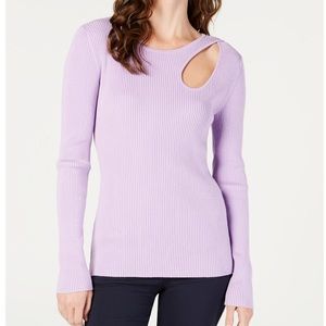 INC Ribbed Cutout Sweater Top Lilac L NWOT